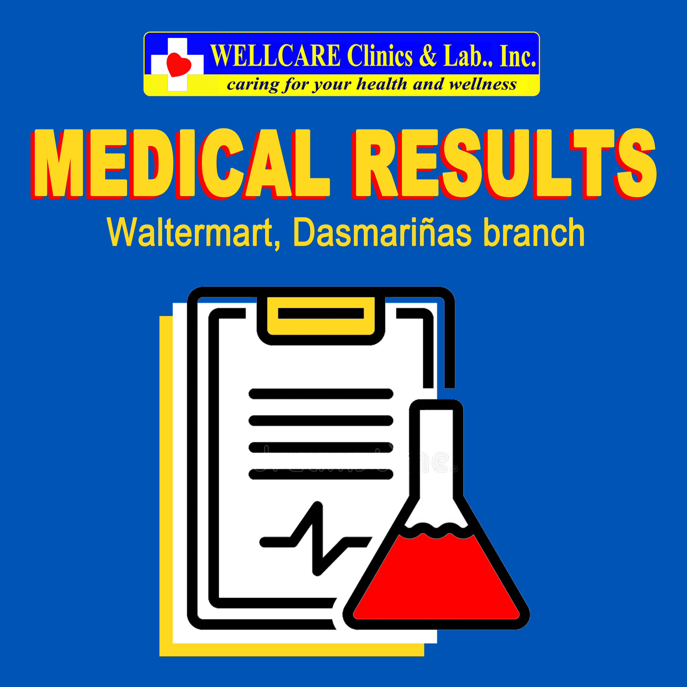<3 To our beloved customers <3 To claim your Medical Results from Wellcare Waltermart Dasmarinas Branch, please proceed to our Burol Branch located at Gov. D. Mangubat Ave. Burol Main, Dasmariñas, Cavite. The clinic will be open Mondays to Saturdays, 8:00 am to 5:00 pm. Please bring your receipts as reference. Customer Care Service hotline: (046)416.7068 0925.5167136 0925.5505788 0925.5167134 We care, Your Wellcare Family #IAmWellcare #stopcovid19 #Dasmariñas